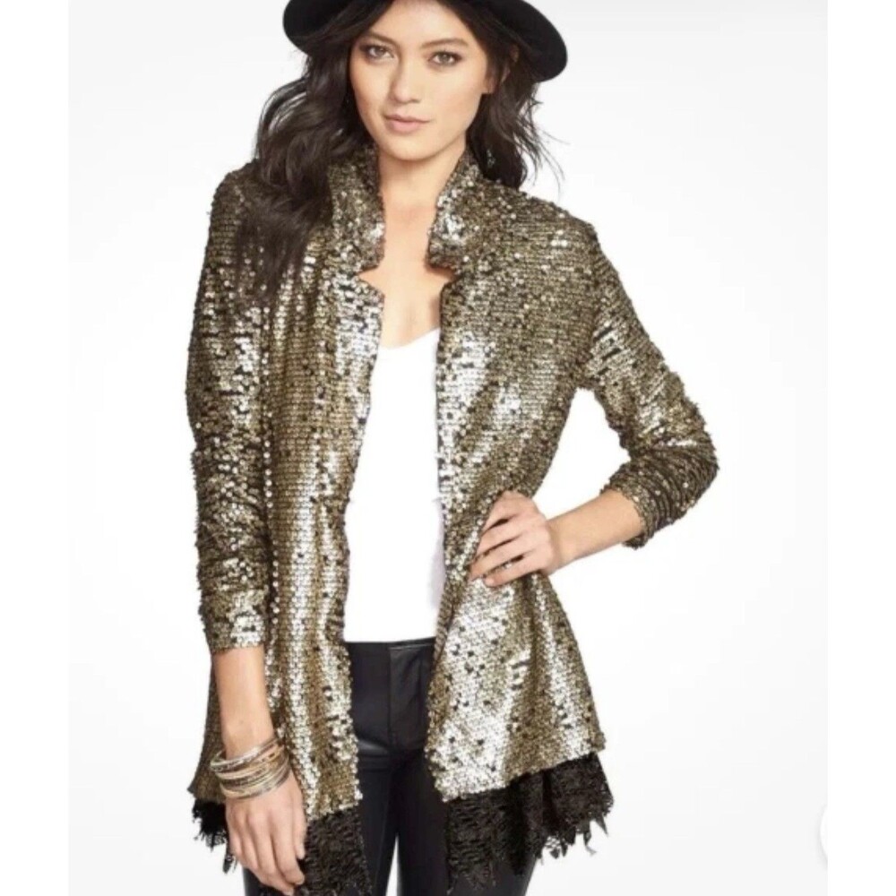 Free People Tarnished Stardust Sequin Blazer Bronze Women's XS Bohemian Party